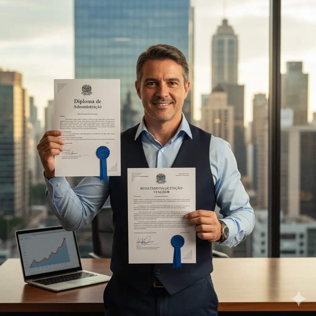 Depoimento do cliente Marcos T., empreendedor que precisou do diploma para uma licitação.